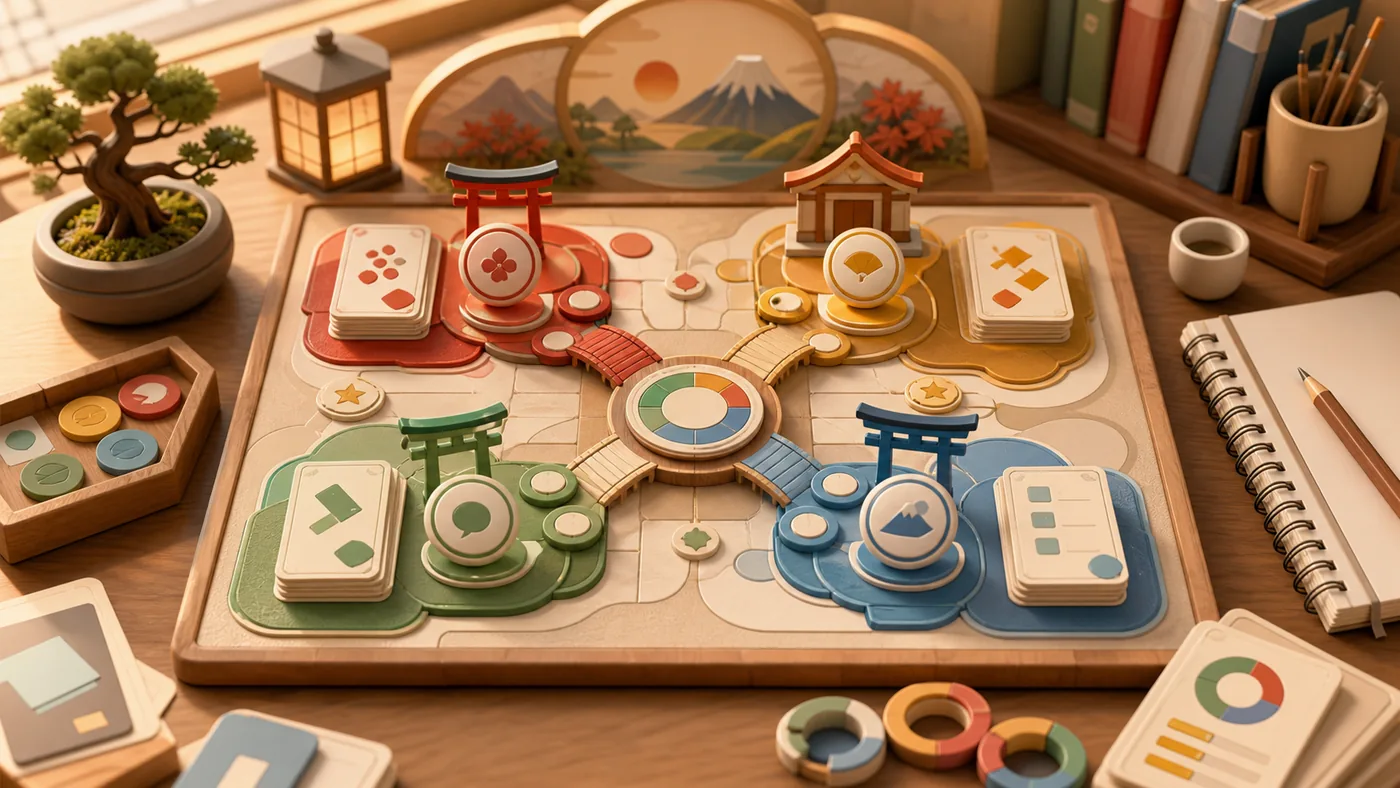 Game Center mission board showing learning paths, review cards, and progress tokens